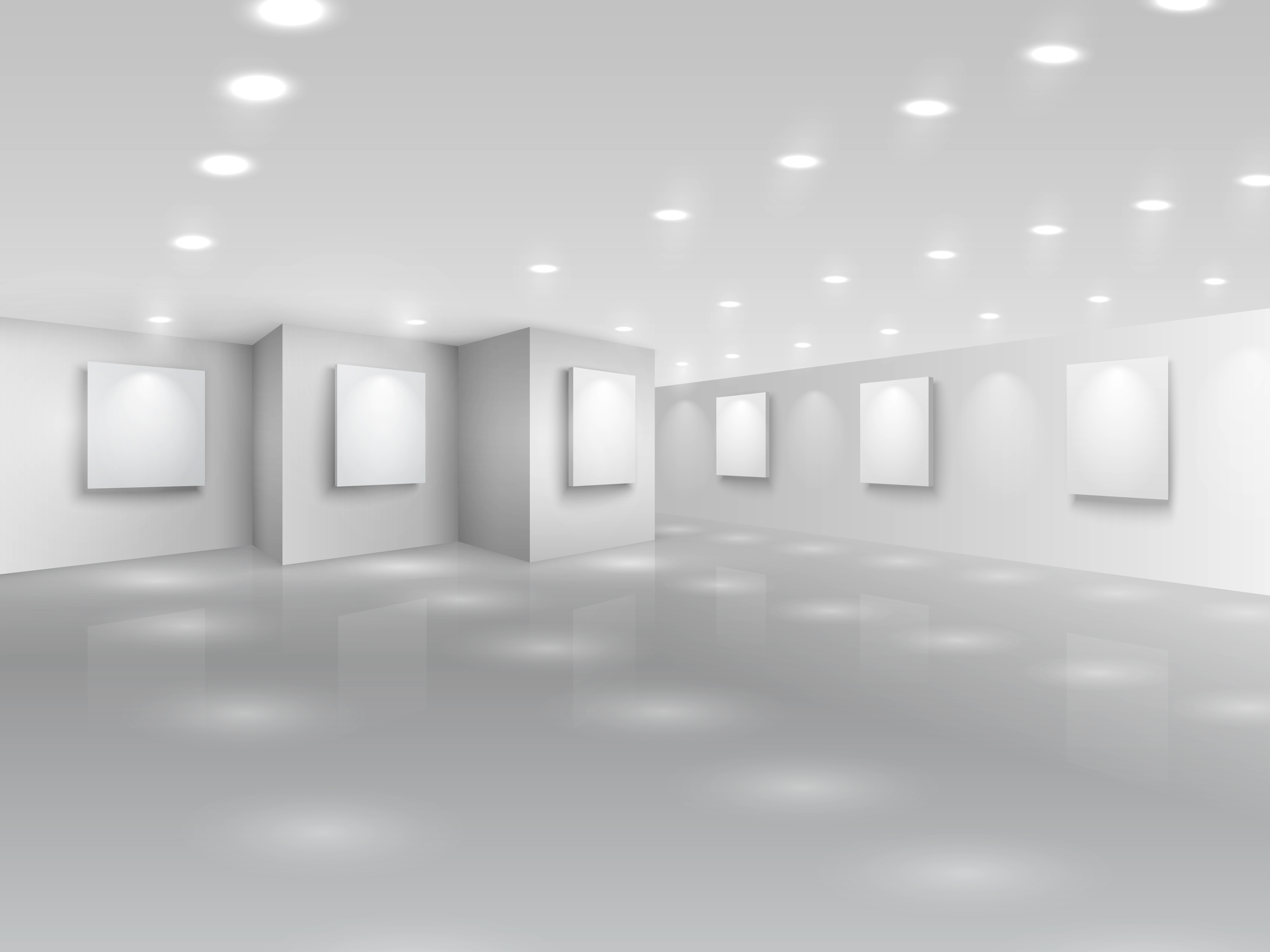 Realistic gallery hall with blank white canvases 435263 Vector Art at