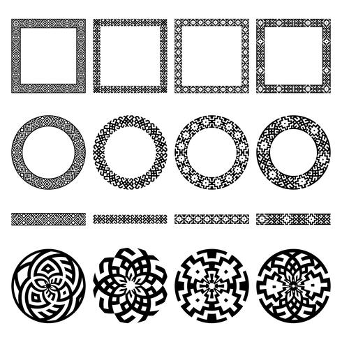 Ethnic borders set.  Round and square frames.  vector