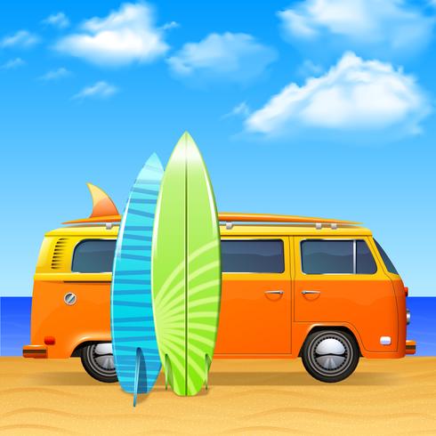 Autobús con tablas de surf vector
