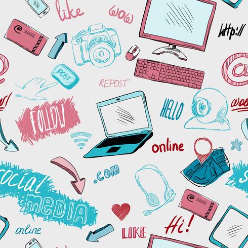 Seamless doodle social media background vector