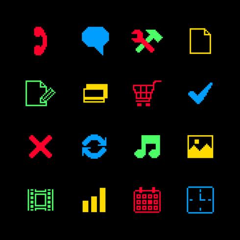 Iconos de píxeles de colores establecidos para compras en línea vector