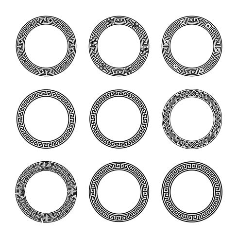 Ethnic set collection. Antique borders in black color on the white background. Greek round frames vector