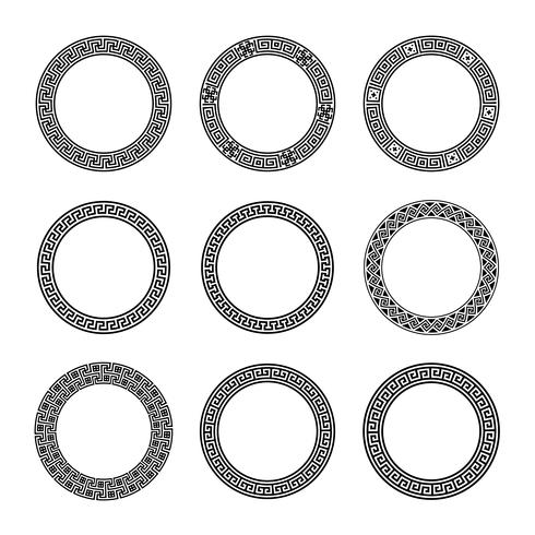 Ethnic set collection. Antique borders in black color on the white background. Greek round frames vector