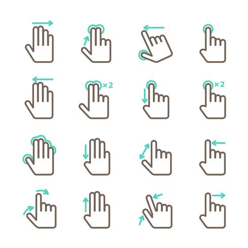 Hand touch gestures icons set vector