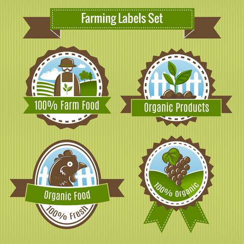 Farming harvesting and agriculture badges or labels set vector