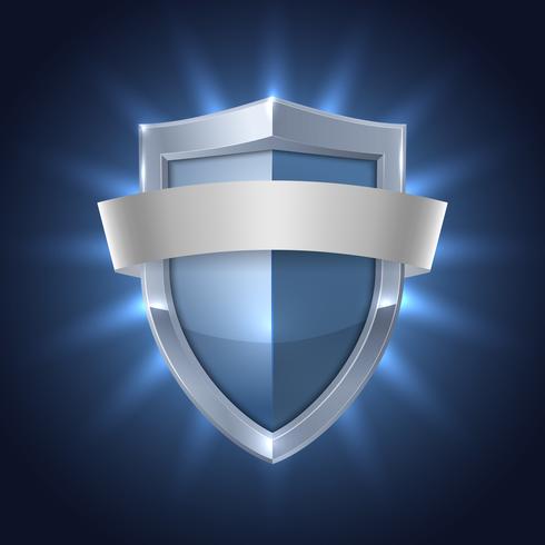 Glowing shield with blank ribbon safety badge vector