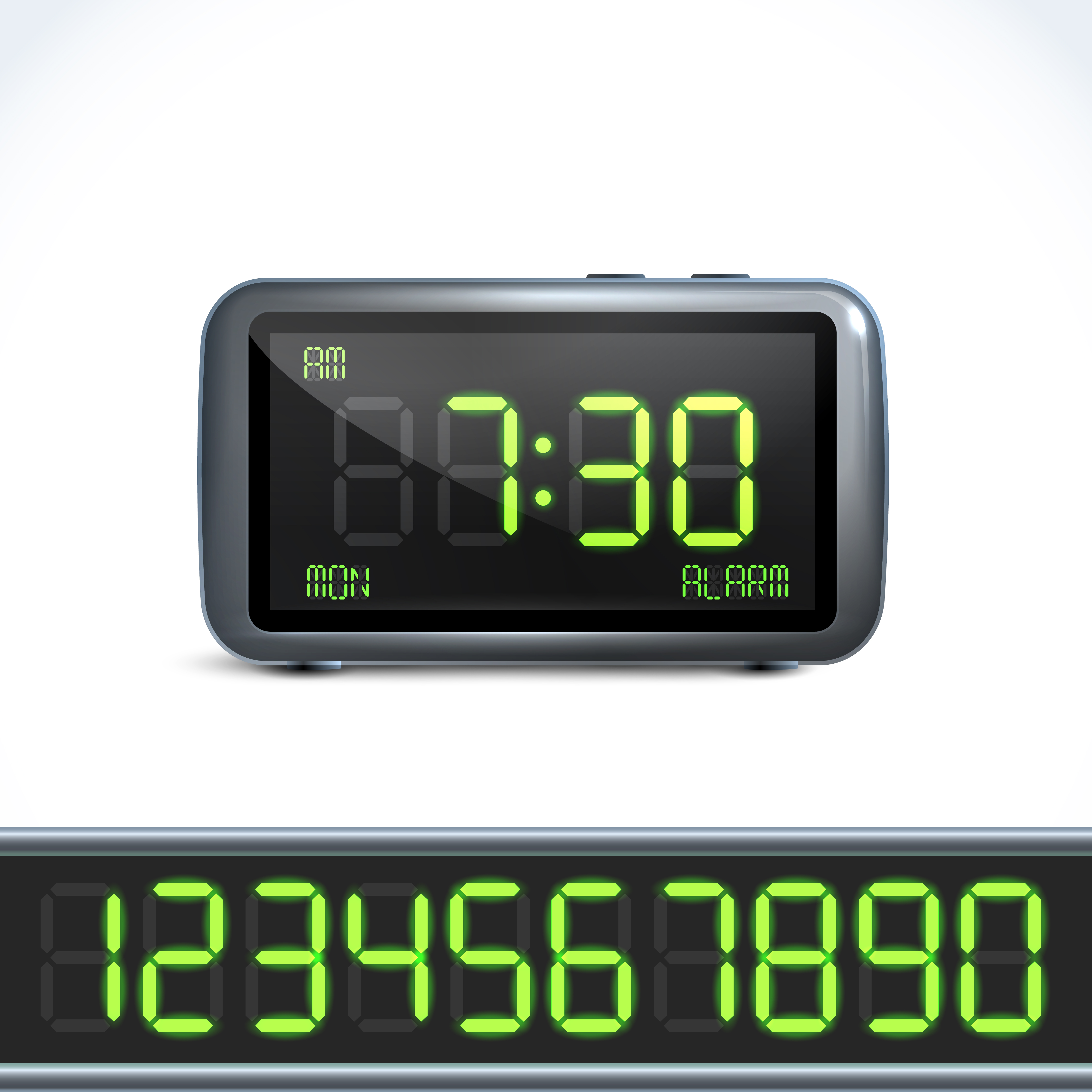 Digital alarm clock numbers 435407 Vector Art at Vecteezy