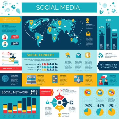 Conjunto de infografías de redes sociales y redes. vector
