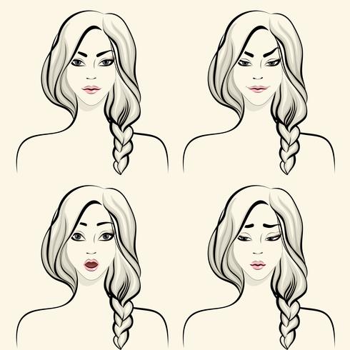Woman facial emotions set vector