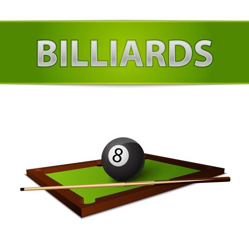 Billiards ball with stick on green table emblem vector