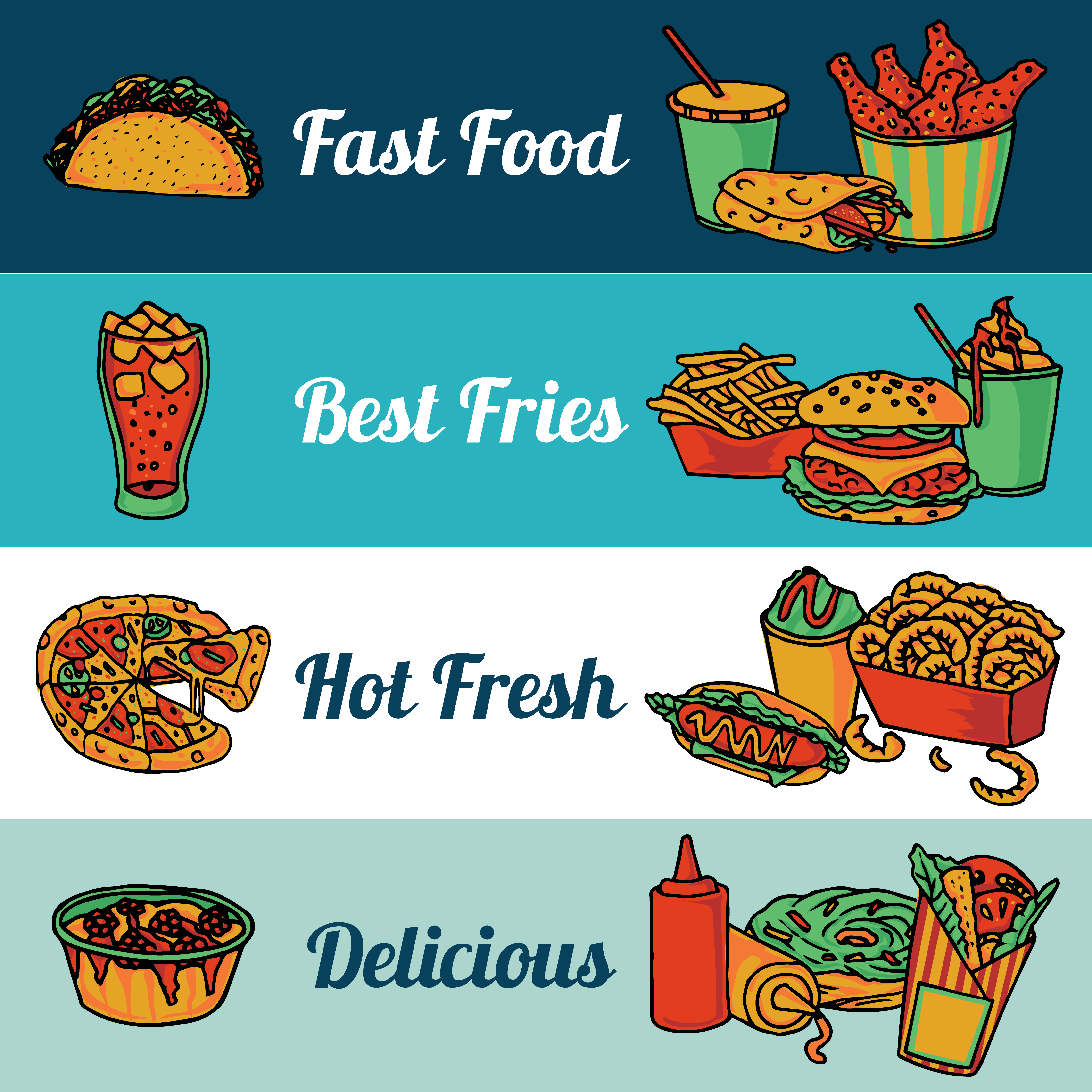 Fast food restaurant menu banners set 435487 Vector Art at Vecteezy Fast food restaurant menu banners set 435487 Vector Art at Vecteezy