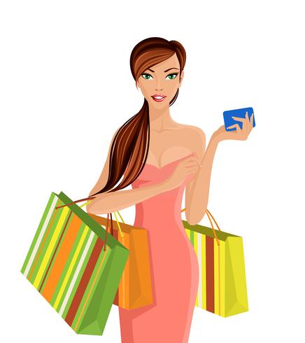Mujer, con, bolsas de compras vector
