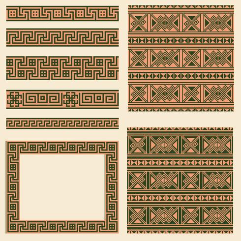 Vector set collections of ethnic Greece design elements. Ornamental seamless pattern, frame and borders