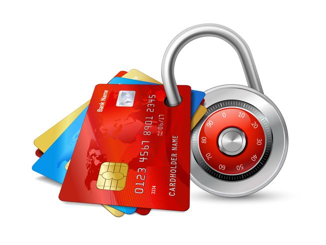 Set of secure credit cards with chips vector