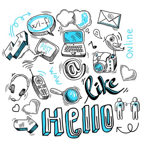 Doodle letreros de redes sociales. vector