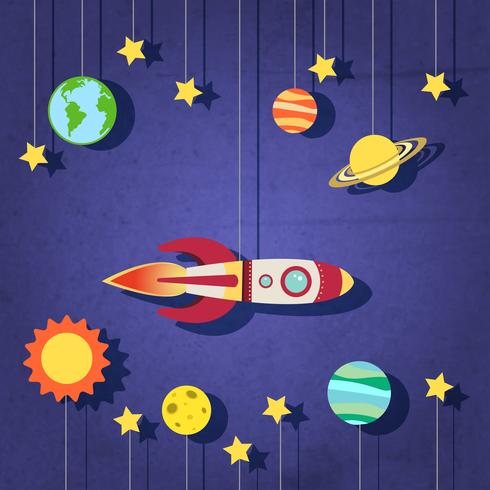 Paper rocket in space vector