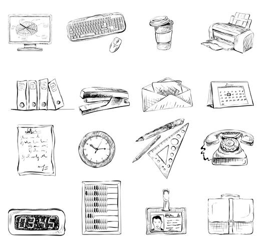Business office stationery supplies icons set vector