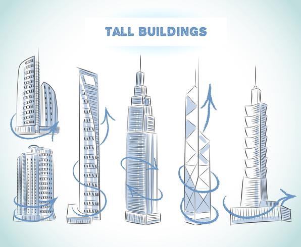 Conjunto de iconos de edificios de rascacielos modernos vector