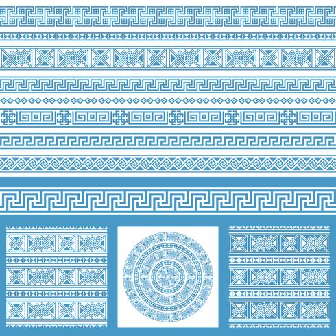 Vector set collections of ethnic Greece design elements. Ornamental seamless patterns and borders