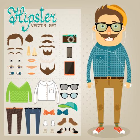 Hipster character pack for geek boy vector