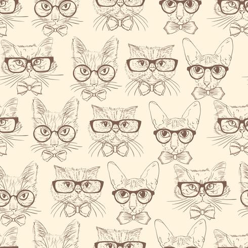 Patrón sin costuras gato hipsters vector