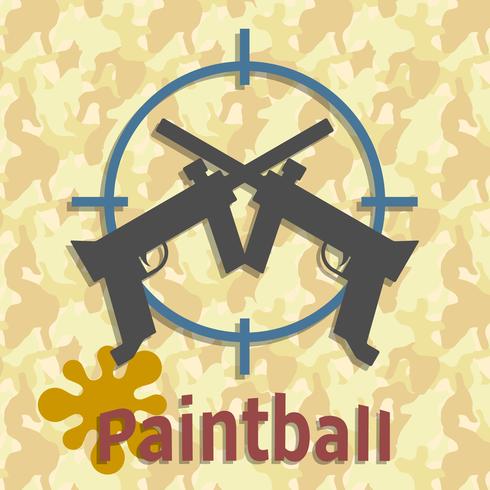 Pistolas de paintball y cartel de bienvenida. vector