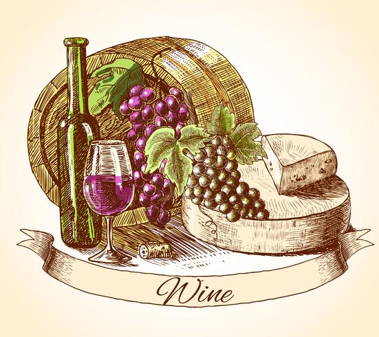 Cheese wine and bread background vector