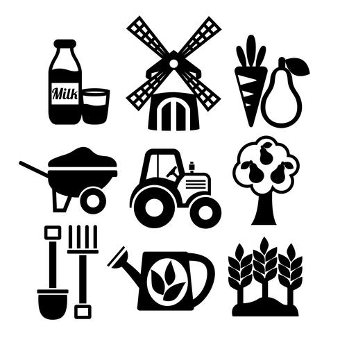 Conjunto de iconos de cosecha cosecha y agricultura vector