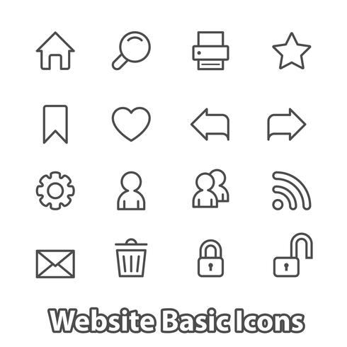 Conjunto básico de iconos de página web, contorno plano. vector