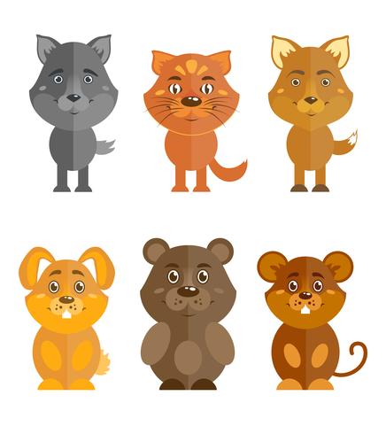 Wild and domestic animal icons set vector