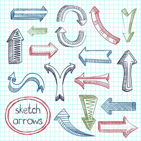 Arrows icon set sketch vector