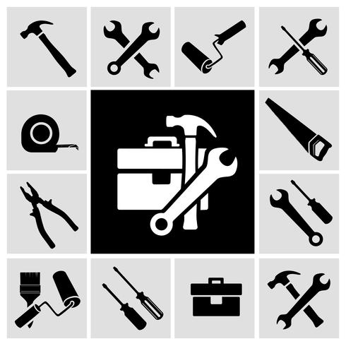 Carpenter tools  black icons set vector