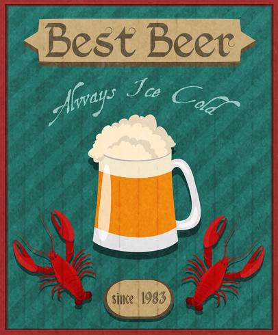 Crawfish and beer retro poster vector