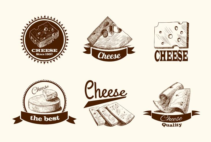 Cheese sketch labels vector