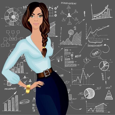 Business woman doodle background vector