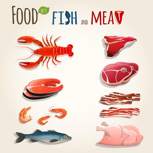 Fish and meat set vector