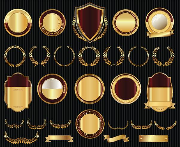 Insignias y etiquetas de oro premium de lujo vector