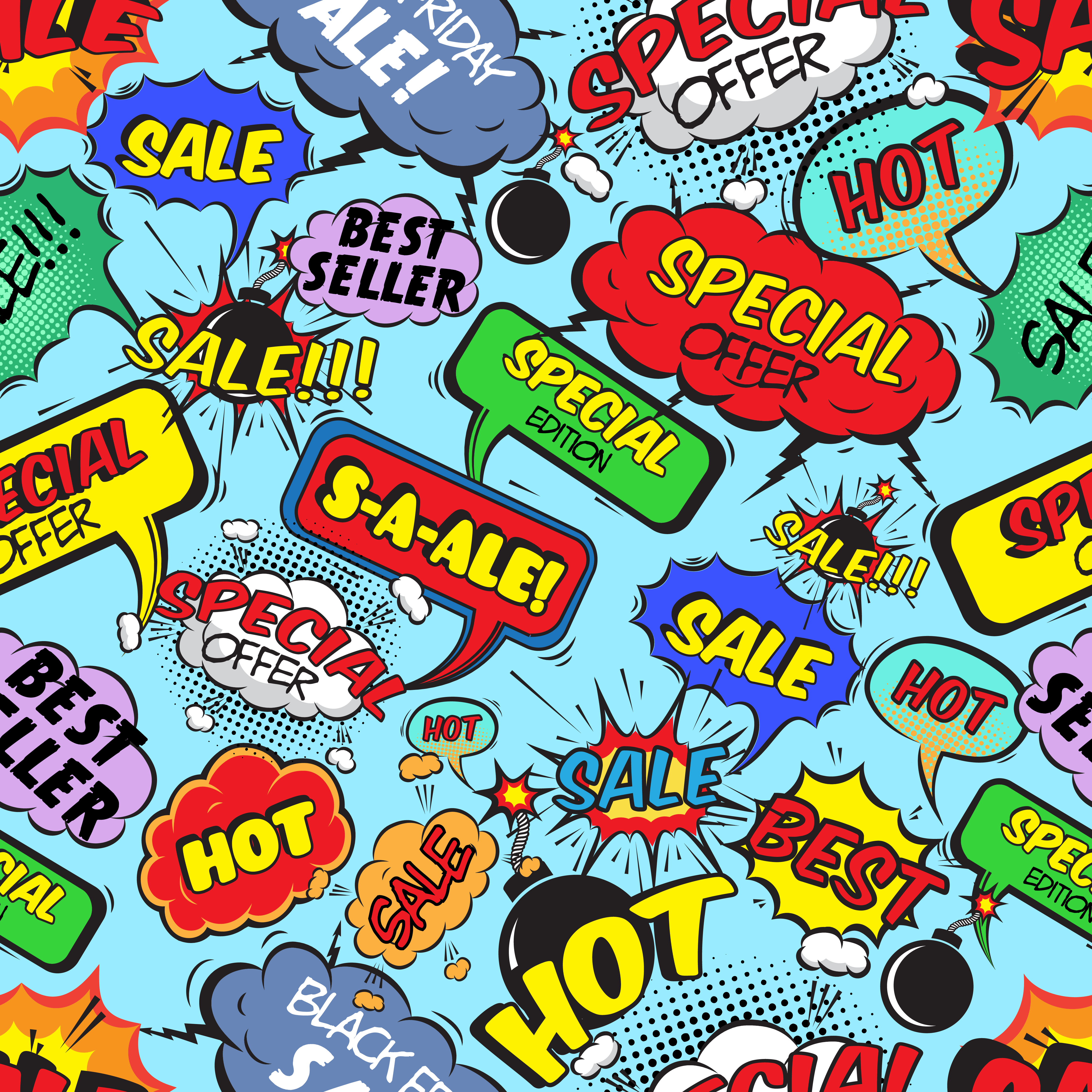 Comic Bubbles Seamless Sale Vector Art At Vecteezy