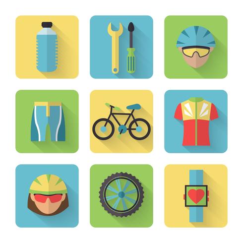 Conjunto de iconos planos de bicicleta vector