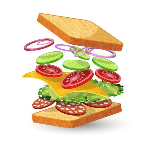 Emblema de ingredientes de sandwich de salami vector