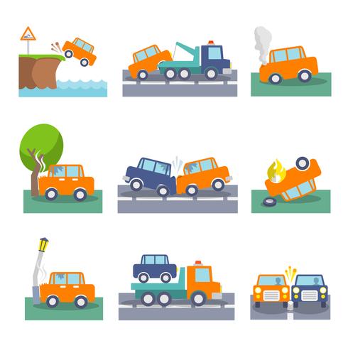 Car crash icons vector