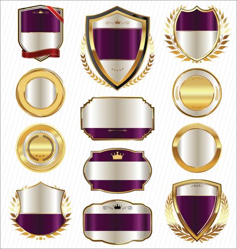 Insignias y etiquetas de oro premium de lujo vector