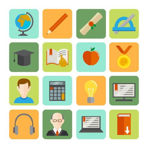 Conjunto de iconos plana e-learning vector