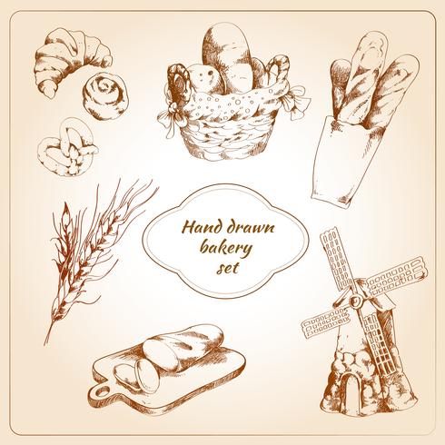 Bakery hand drawn icons set vector