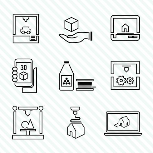 Printer 3d icons set vector