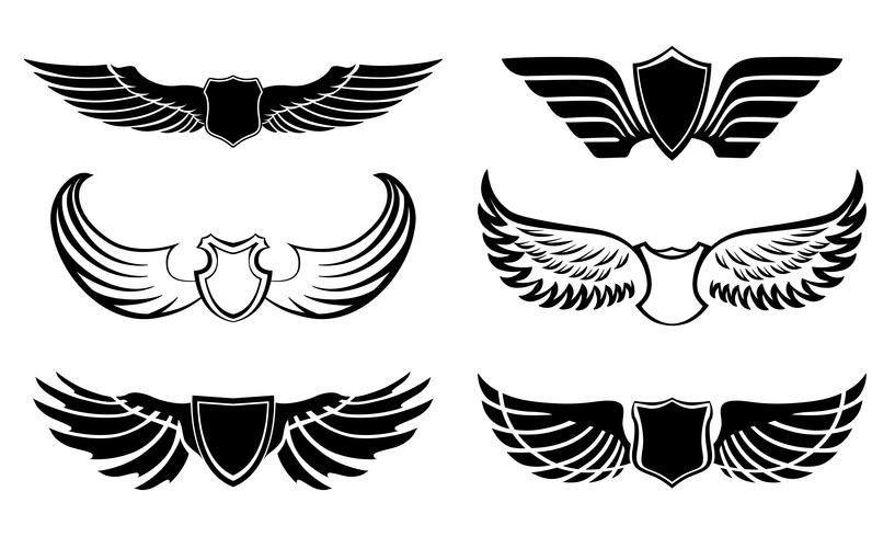 Abstract feather wings pictograms set vector