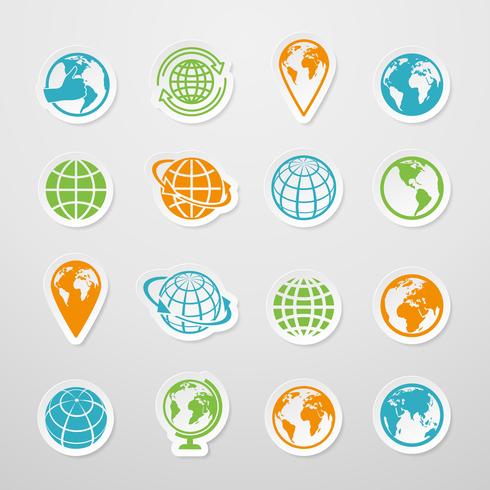 Sticker Globe Icons vector