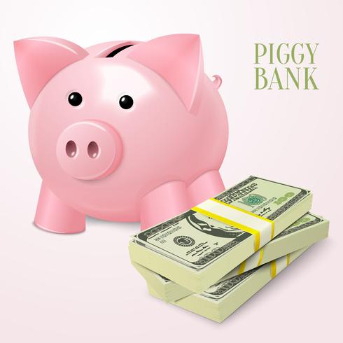 Piggy bank with dollars poster vector