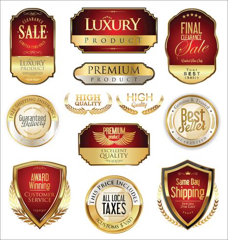 Insignias y etiquetas de oro premium de lujo vector