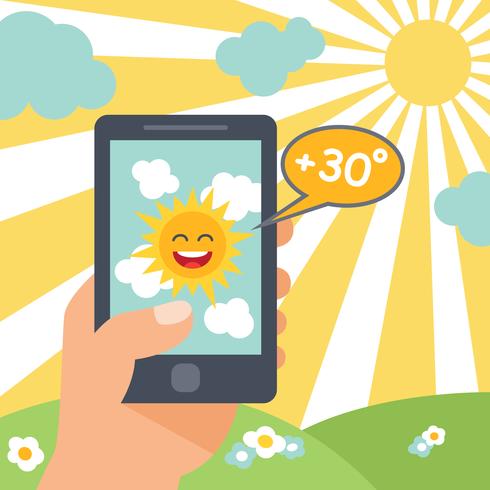 Weather smart phone sun vector